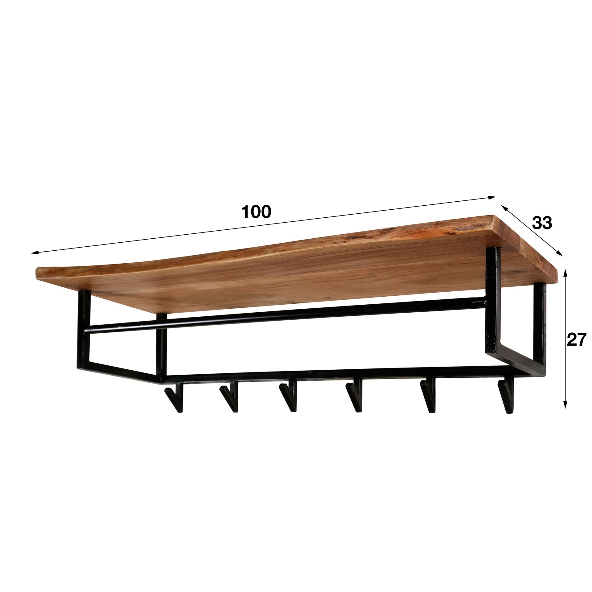 Garderobe – hutablage 6 haken – 100×33×27 cm – Massiv Akazie | Modell N0078
