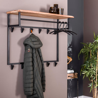 Garderobe – hutablage 12 haken – 100×33×80 cm – Massiv Akazie | Modell N0079