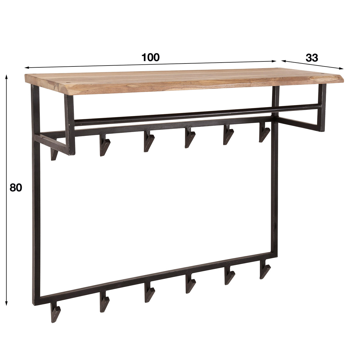 Garderobe – hutablage 12 haken – 100×33×80 cm – Massiv Akazie | Modell N0079