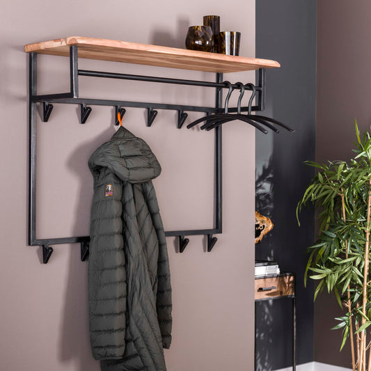 Garderobe – hutablage 12 haken – 100×33×80 cm – Massiv Akazie | Modell N0079
