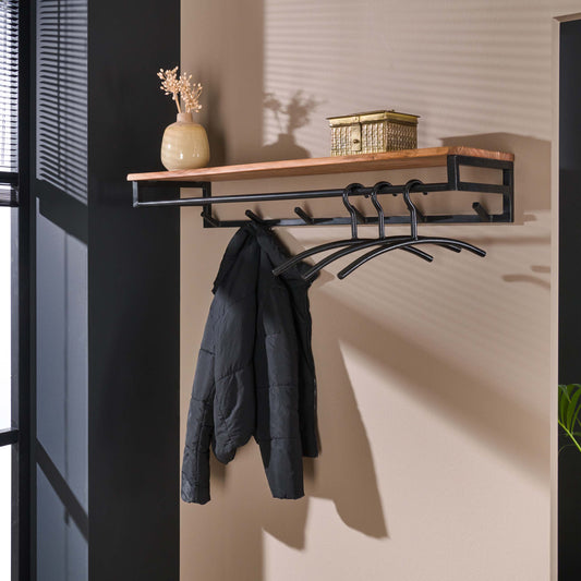 Garderobe – hutablage 6 haken – 100×35×17 cm – Massiv Akazie | Modell N0081
