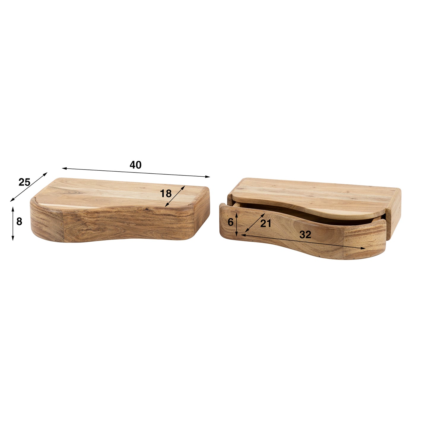 Nachttisch – 40×25×8 cm – Massiv Akazie | Modell N0085