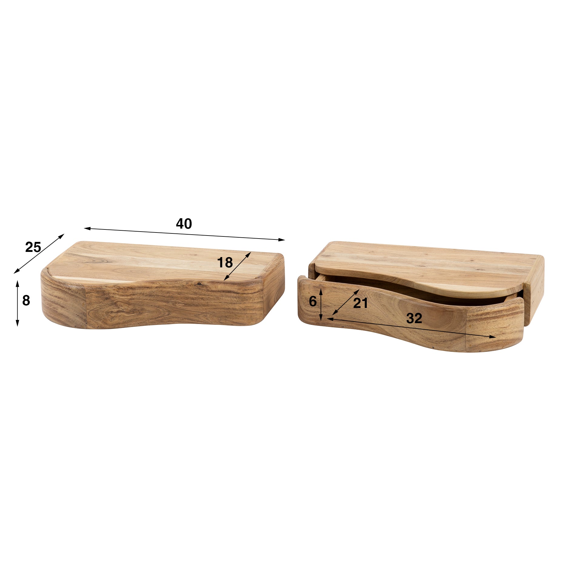 Nachttisch – 40×25×8 cm – Massiv Akazie | Modell N0085