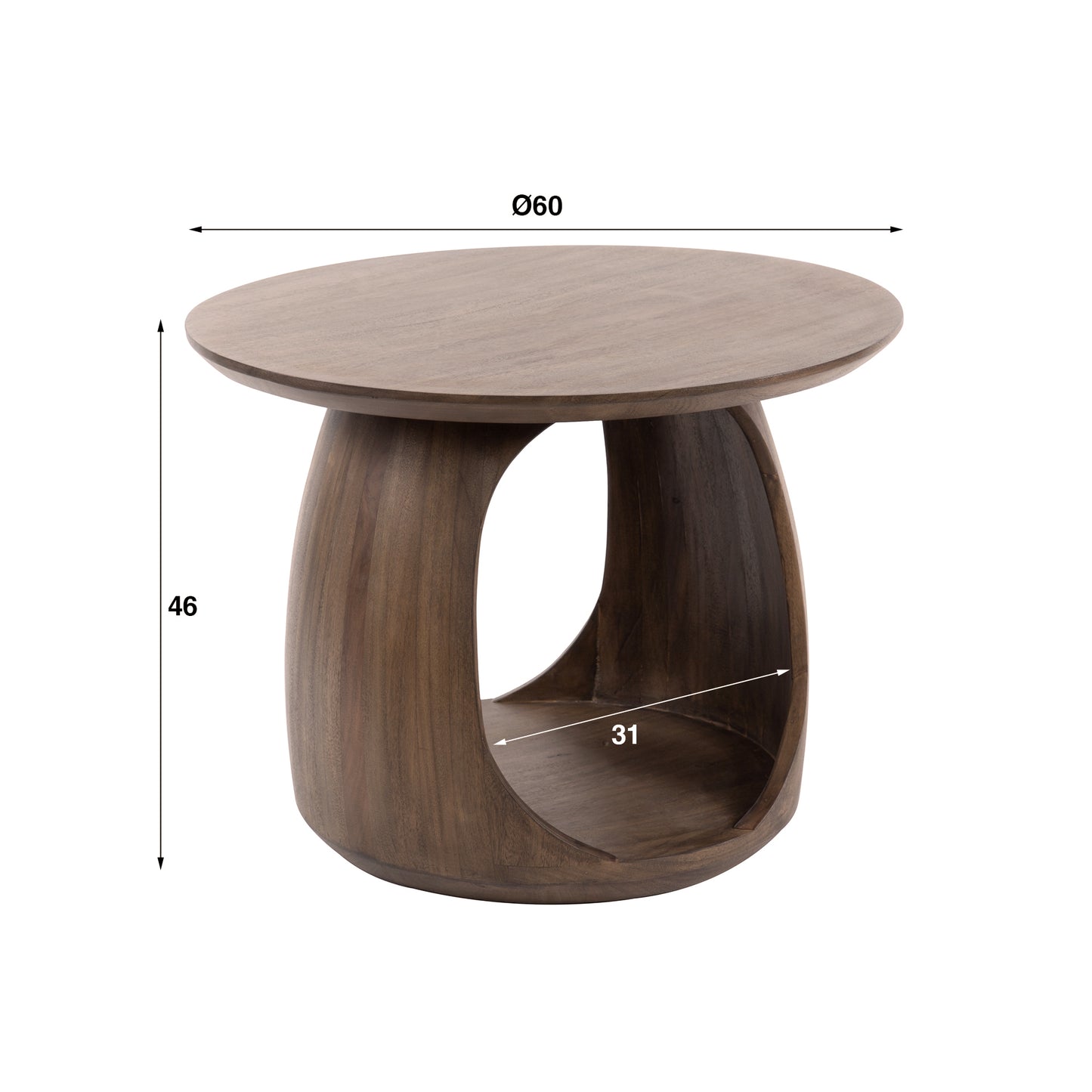 Beistelltisch – 60×60×46 cm – Massiv Akazie glaze brown | Modell N0089