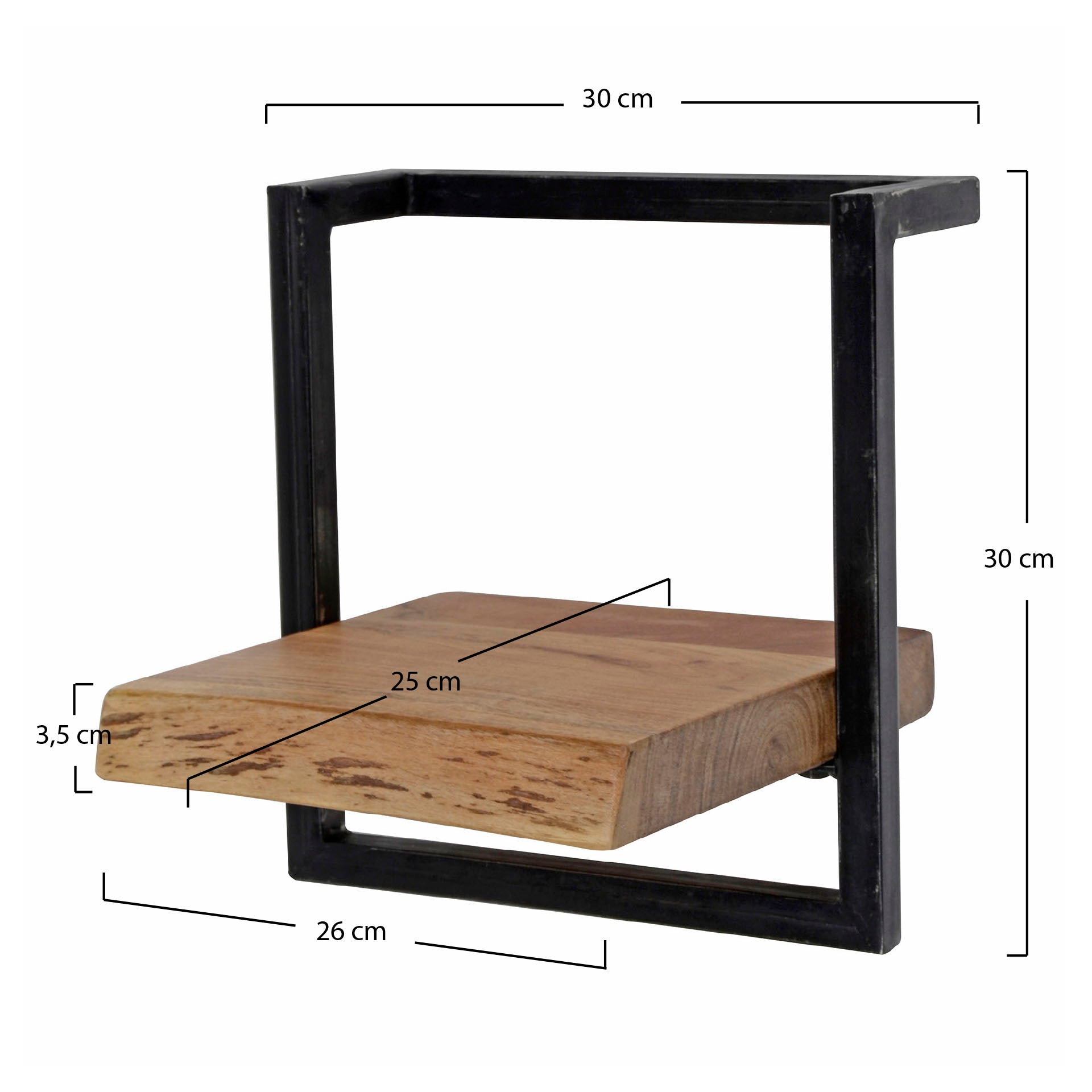 Wandregal – 30×25×30 cm – Massiv Akazie | Modell N0093