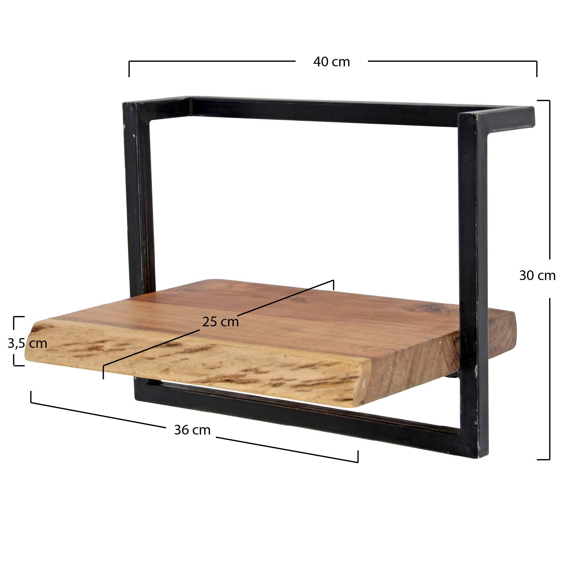 Wandregal – 40×25×30 cm – Massiv Akazie | Modell N0094