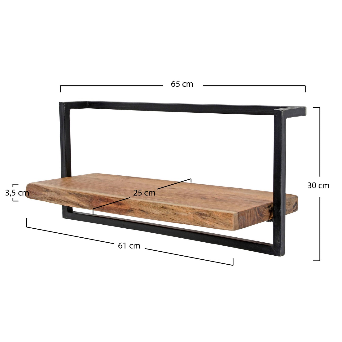 Wandregal – 65×25×30 cm – Massiv Akazie | Modell N0095