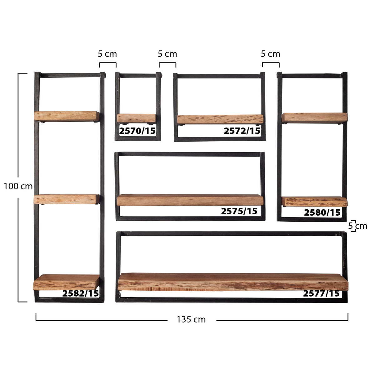 Wandregal – 65×25×30 cm – Massiv Akazie | Modell N0095
