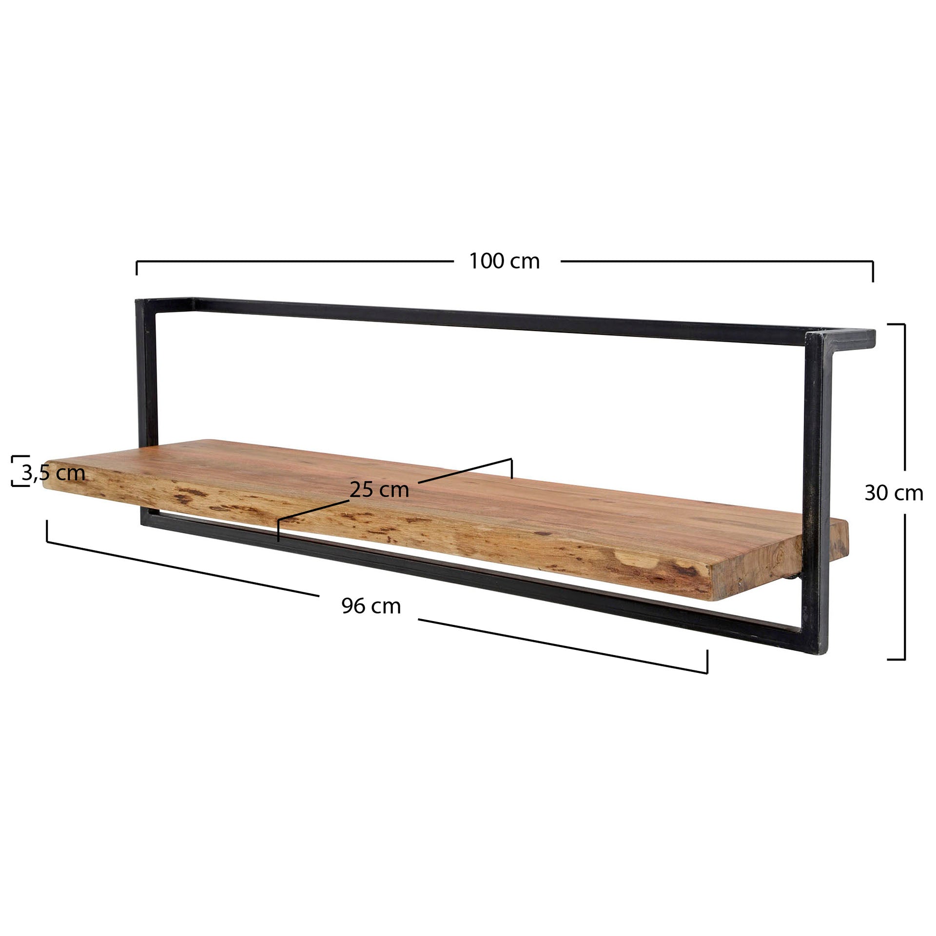 Wandregal – 100×25×30 cm – Massiv Akazie | Modell N0096