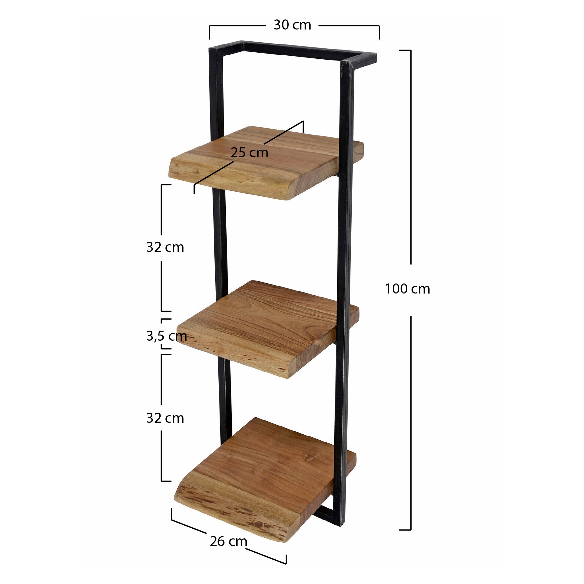 Wandregal – 30×25×100 cm – Massiv Akazie | Modell N0098