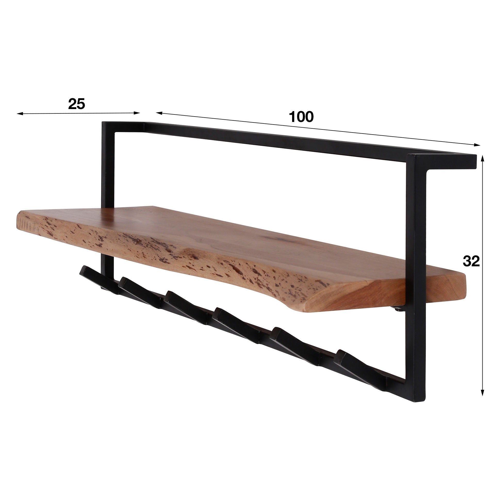 Garderobe – hutablage 6 haken – 100×25×32 cm – Massiv Akazie | Modell N0100