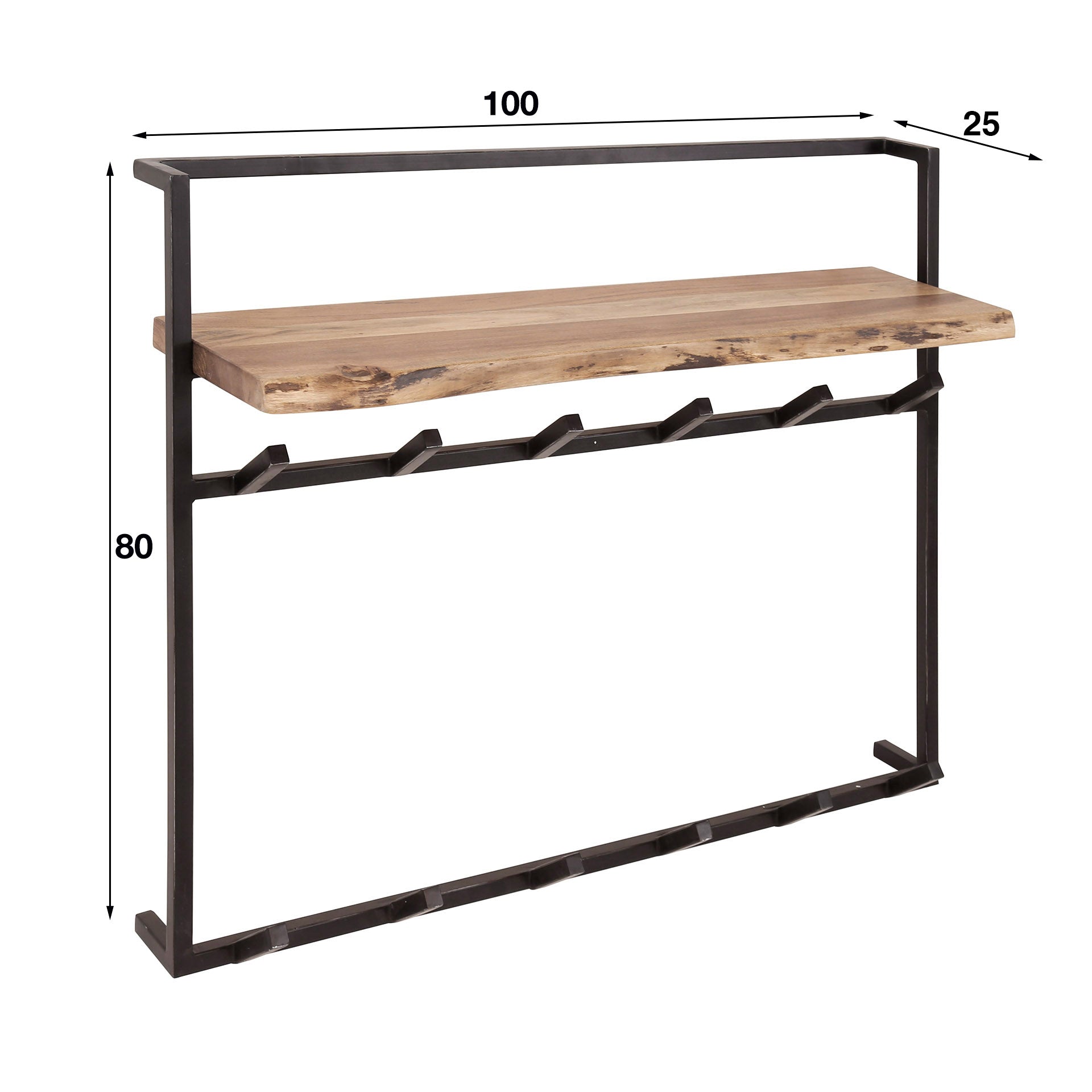 Garderobe – hutablage 6 haken – 100×30×80 cm – Massiv Akazie | Modell N0101