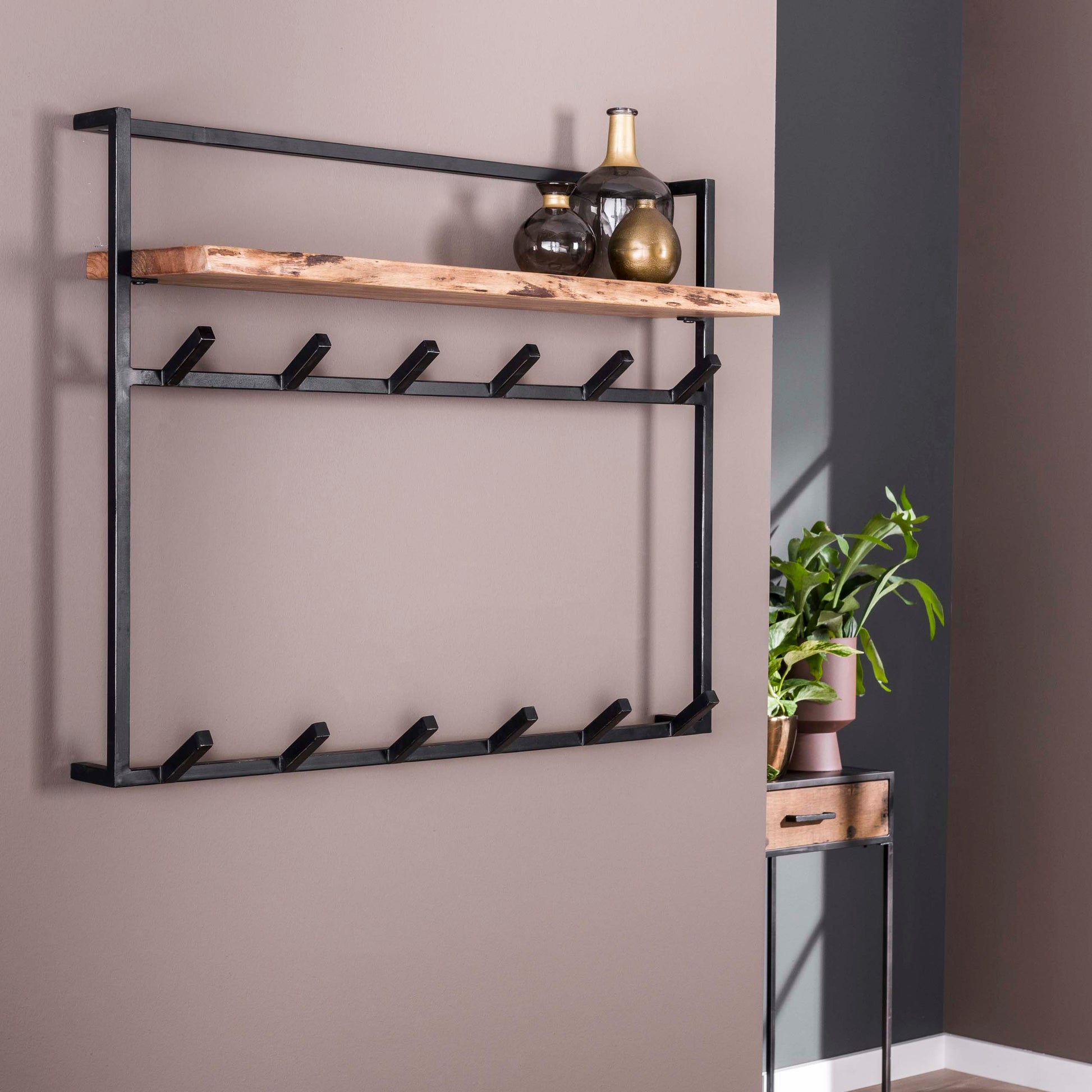 Garderobe – hutablage 6 haken – 100×30×80 cm – Massiv Akazie | Modell N0101