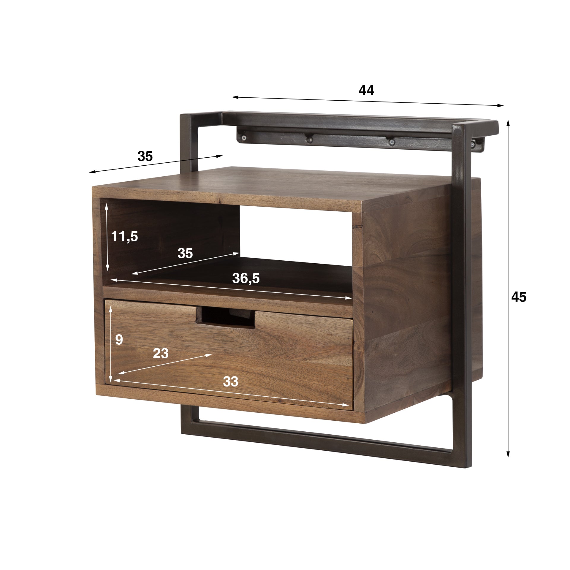Nachttisch – 44×35×45 cm – Massiv Akazie | Modell N0105