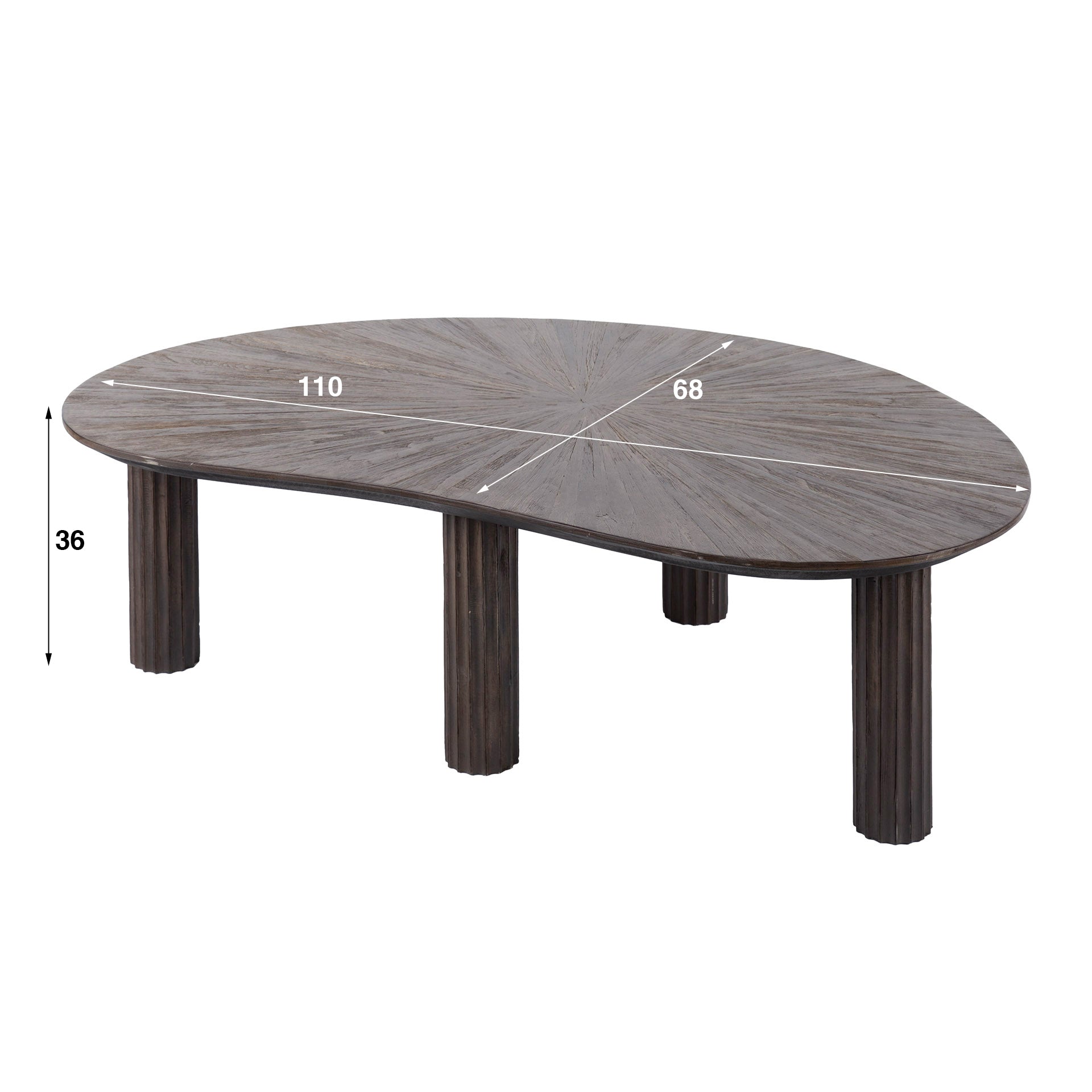 Couchtisch – nierenförmig – 110×68×36 cm – Massiv Teak Espresso | Modell N0109