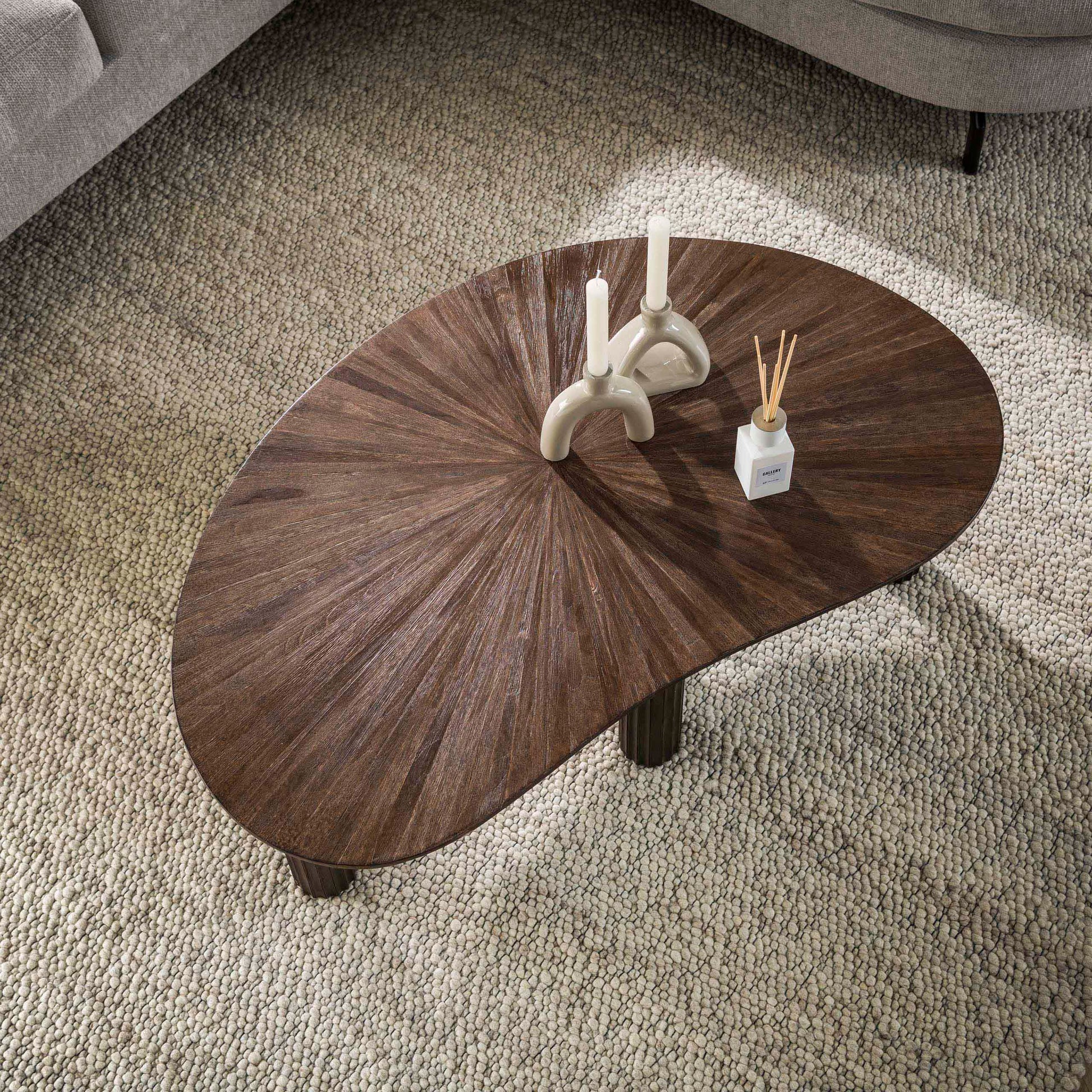 Couchtisch – nierenförmig – 110×68×36 cm – Massiv Teak Espresso | Modell N0109