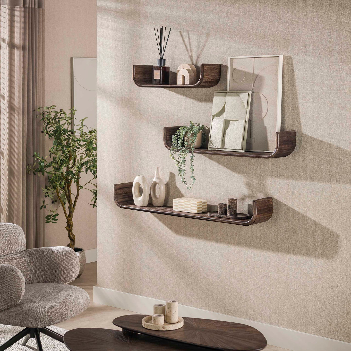 Wandregal – 119×20×15 cm – Massiv Teak Espresso | Modell N0110