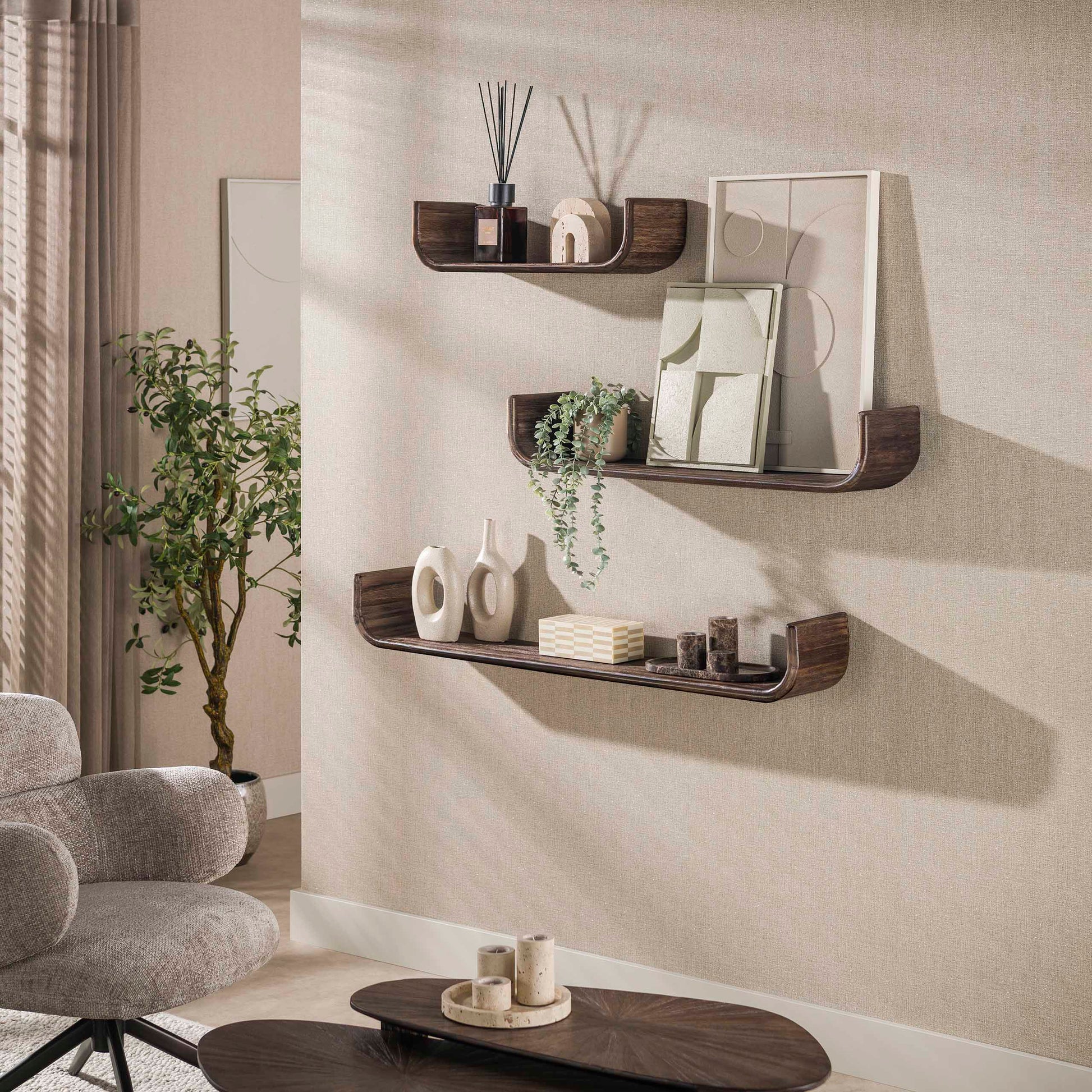 Wandregal – 119×20×15 cm – Massiv Teak Espresso | Modell N0110