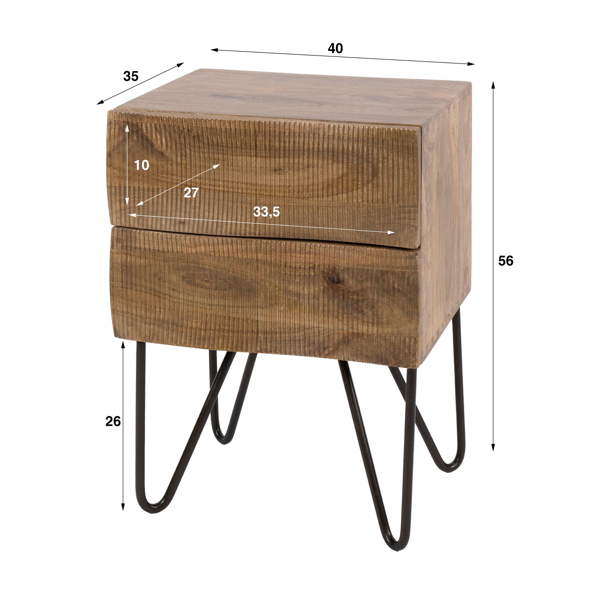 Nachttisch – 40×35×56 cm – Massiv Mango sand | Modell N0119