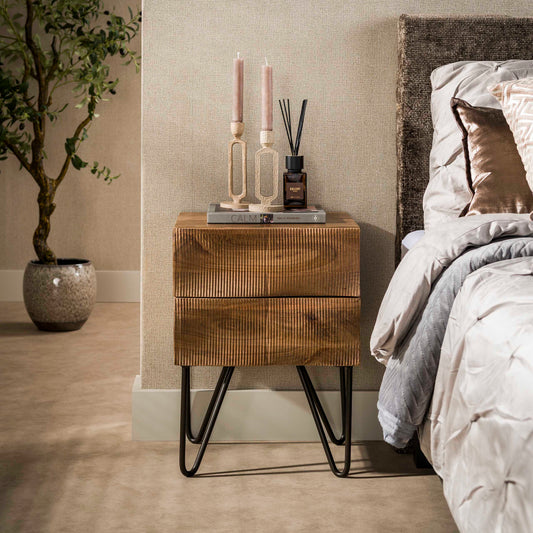 Nachttisch – 40×35×56 cm – Massiv Mango sand | Modell N0119
