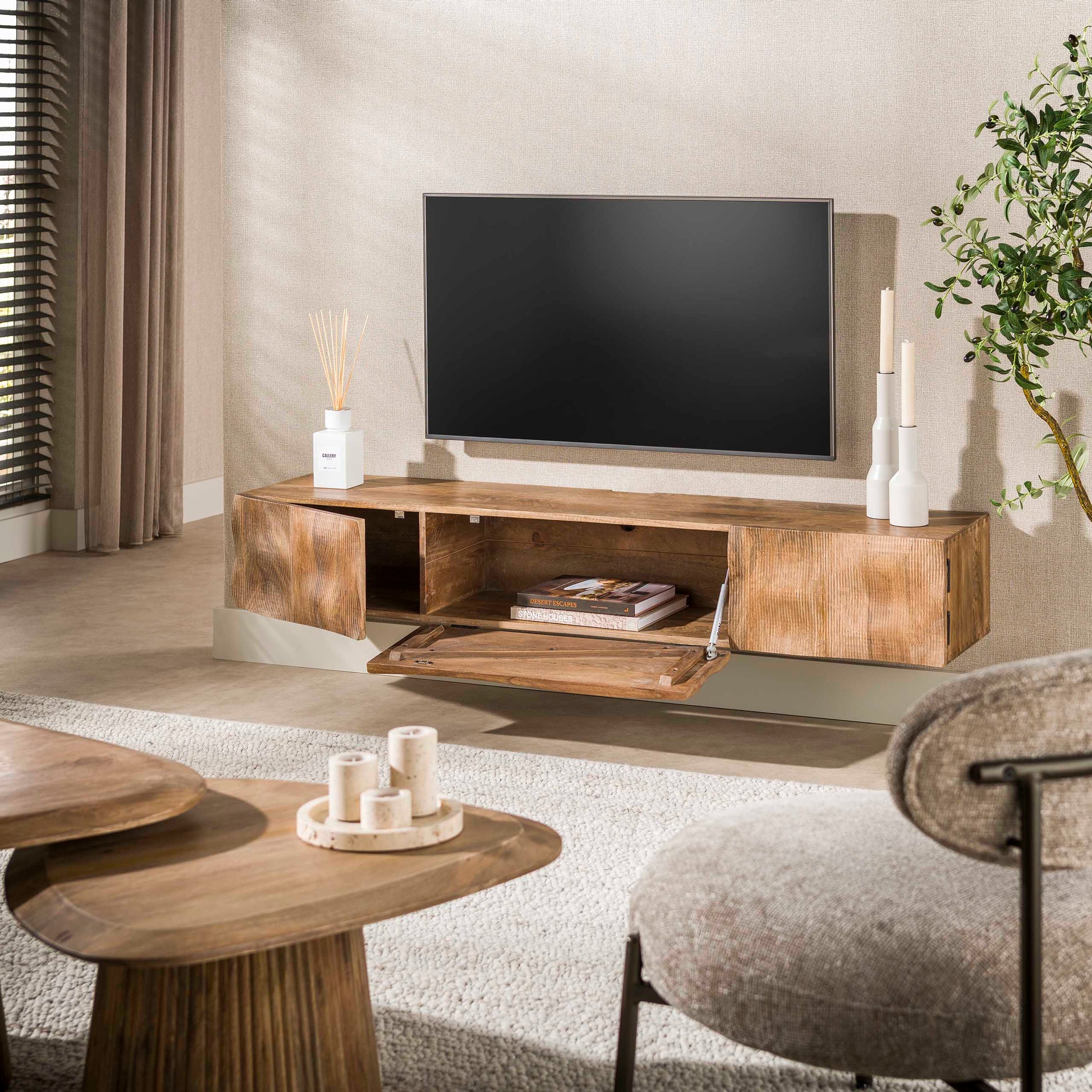 Hängeschrank – 160×35×25 cm – Massiv Mango sand | Modell N0120