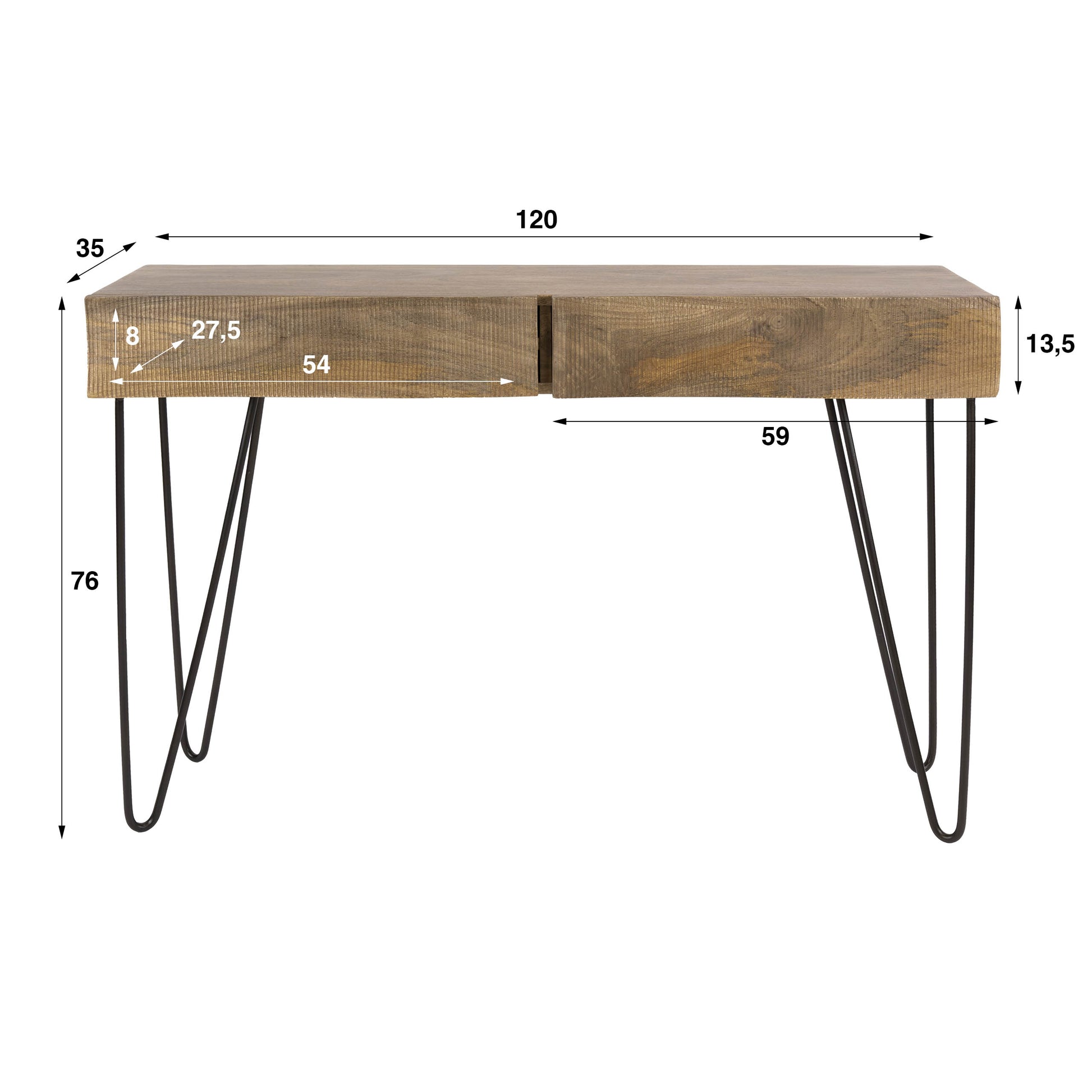 Schminktisch – 120×35×76 cm – Massiv Mango sand | Modell N0121