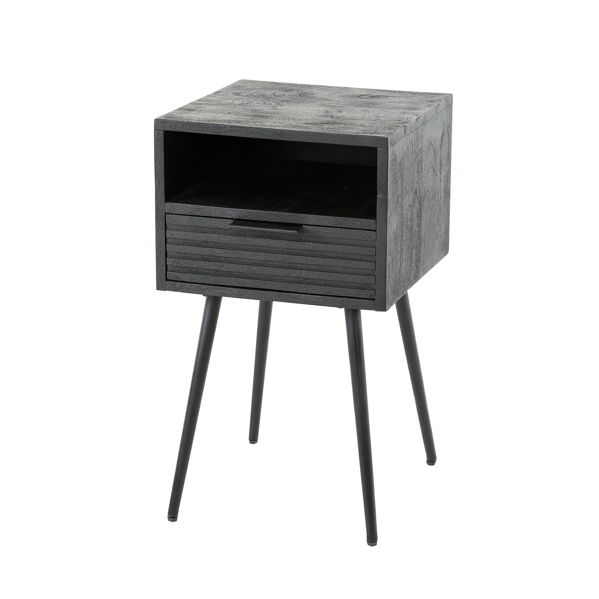Nachttisch – 35×35×60 cm – Massiv Mango schwarz | Modell N0122