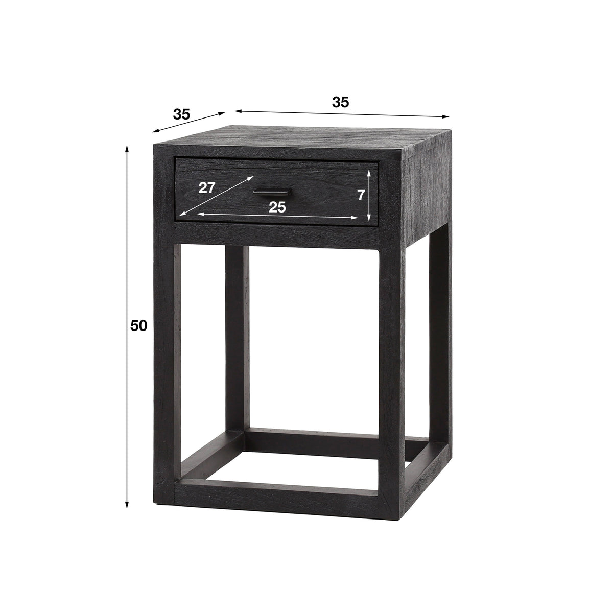 Nachttisch – 35×35×50 cm – Massive Akazie schwarz | Modell N0123