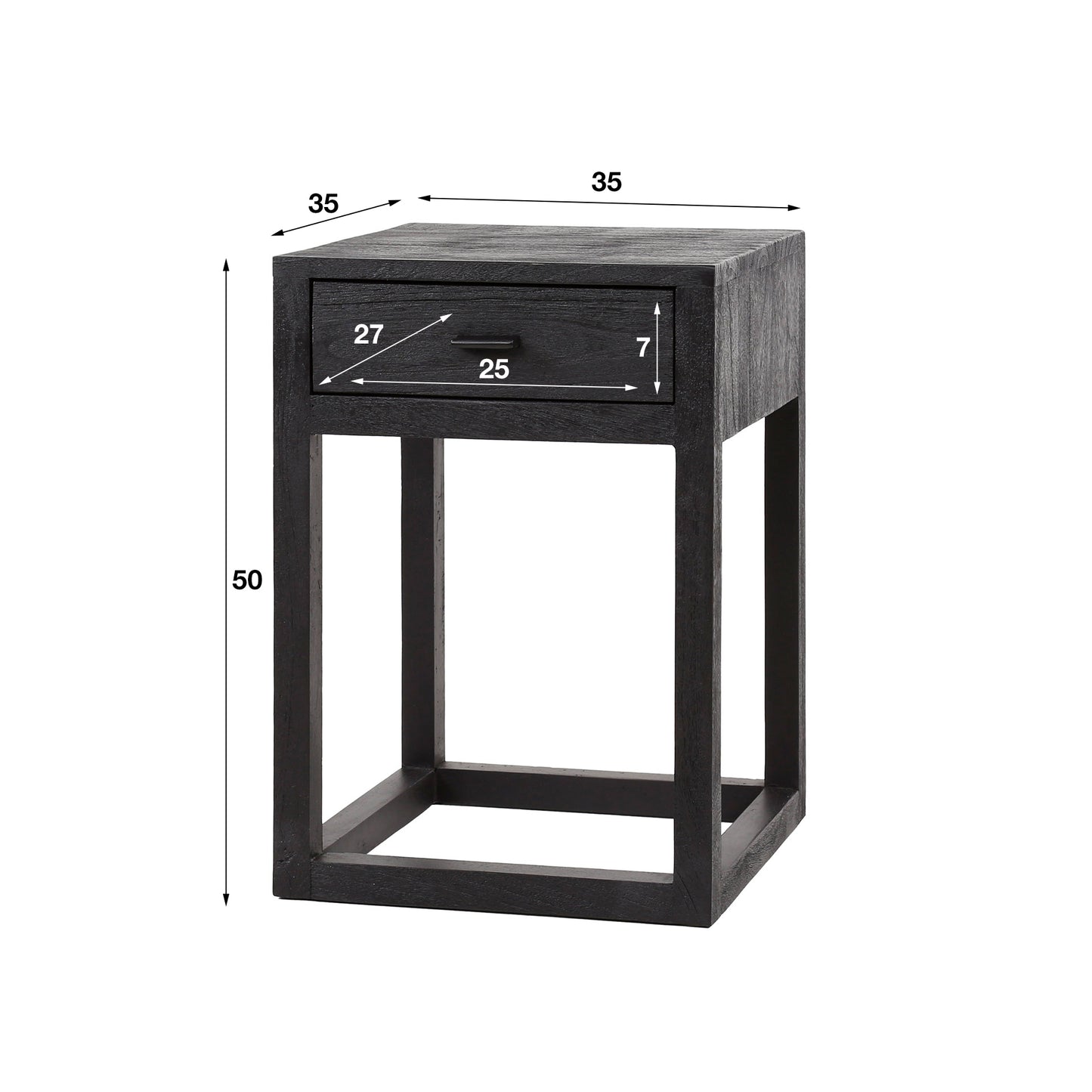 Nachttisch – 35×35×50 cm – Massive Akazie schwarz | Modell N0123