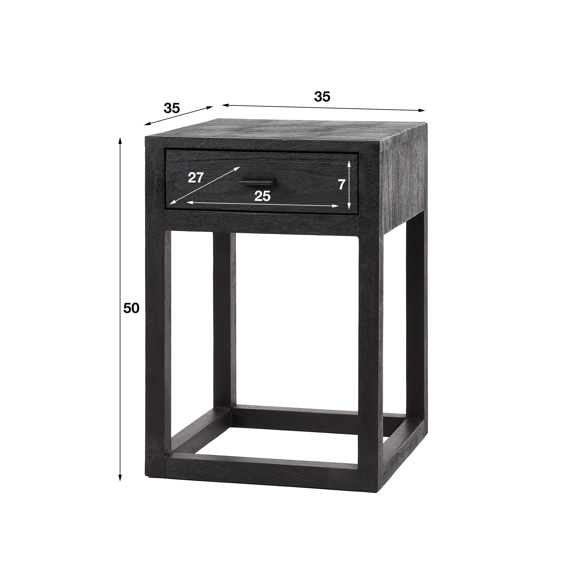 Nachttisch – 35×35×50 cm – Massive Akazie schwarz | Modell N0123