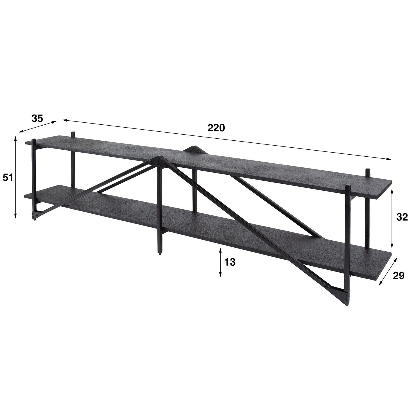 TV-Board – 220×35×51 cm – Grau | Modell N0126