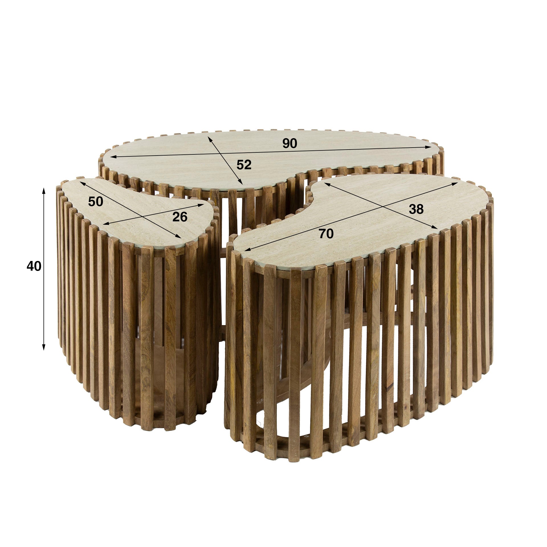 Couchtisch – nierenförmig – 90×52×40 cm – Massiv Mango sand | Modell N0129
