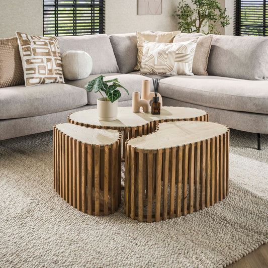 Couchtisch – nierenförmig – 90×52×40 cm – Massiv Mango sand | Modell N0129