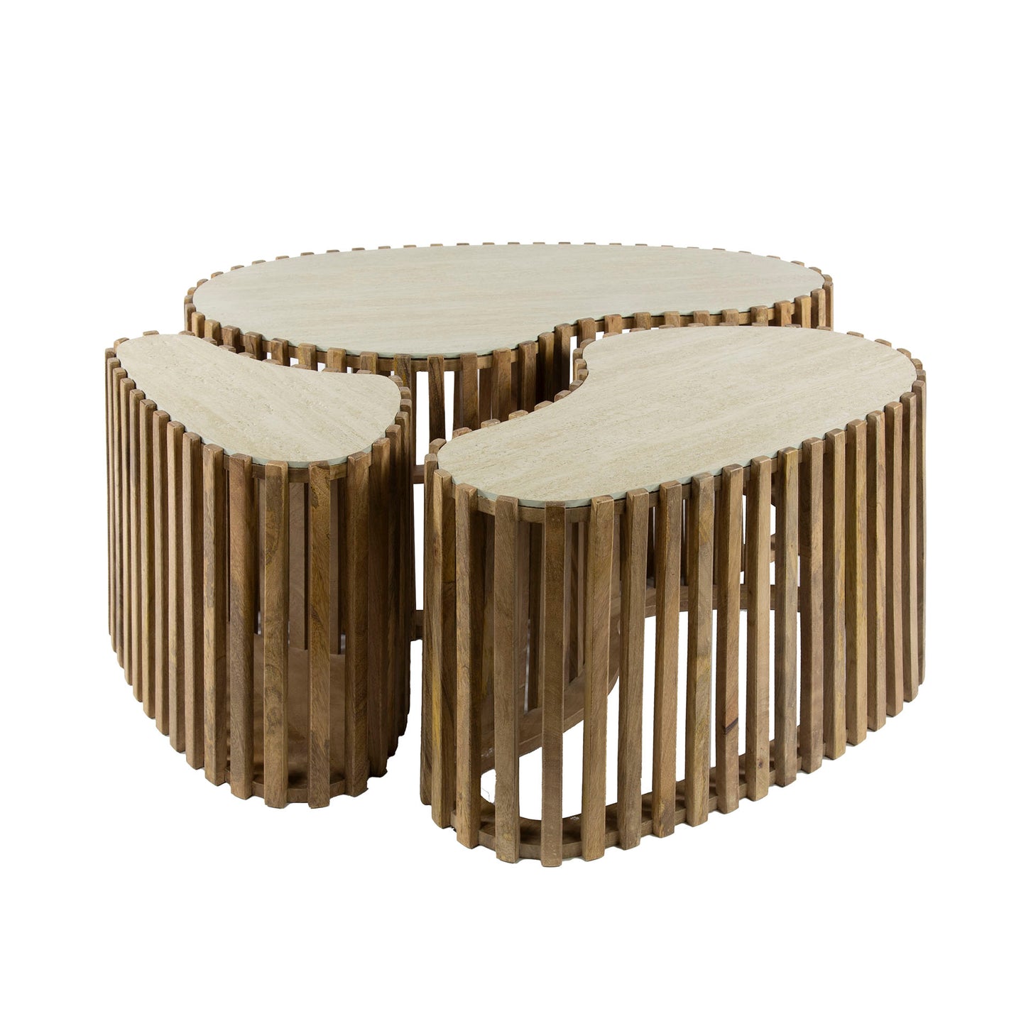Couchtisch – nierenförmig – 90×52×40 cm – Massiv Mango sand | Modell N0129