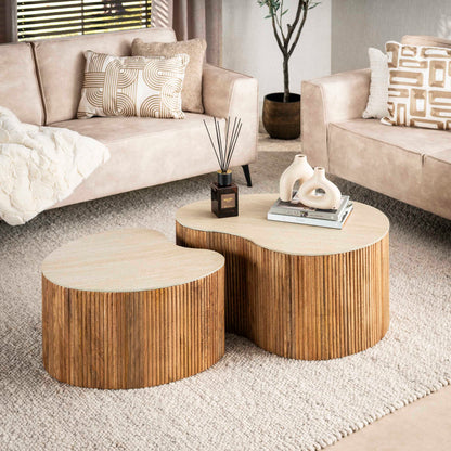 Couchtisch – nierenförmig – 82×60×40 cm – Massiv Mango sand | Modell N0132