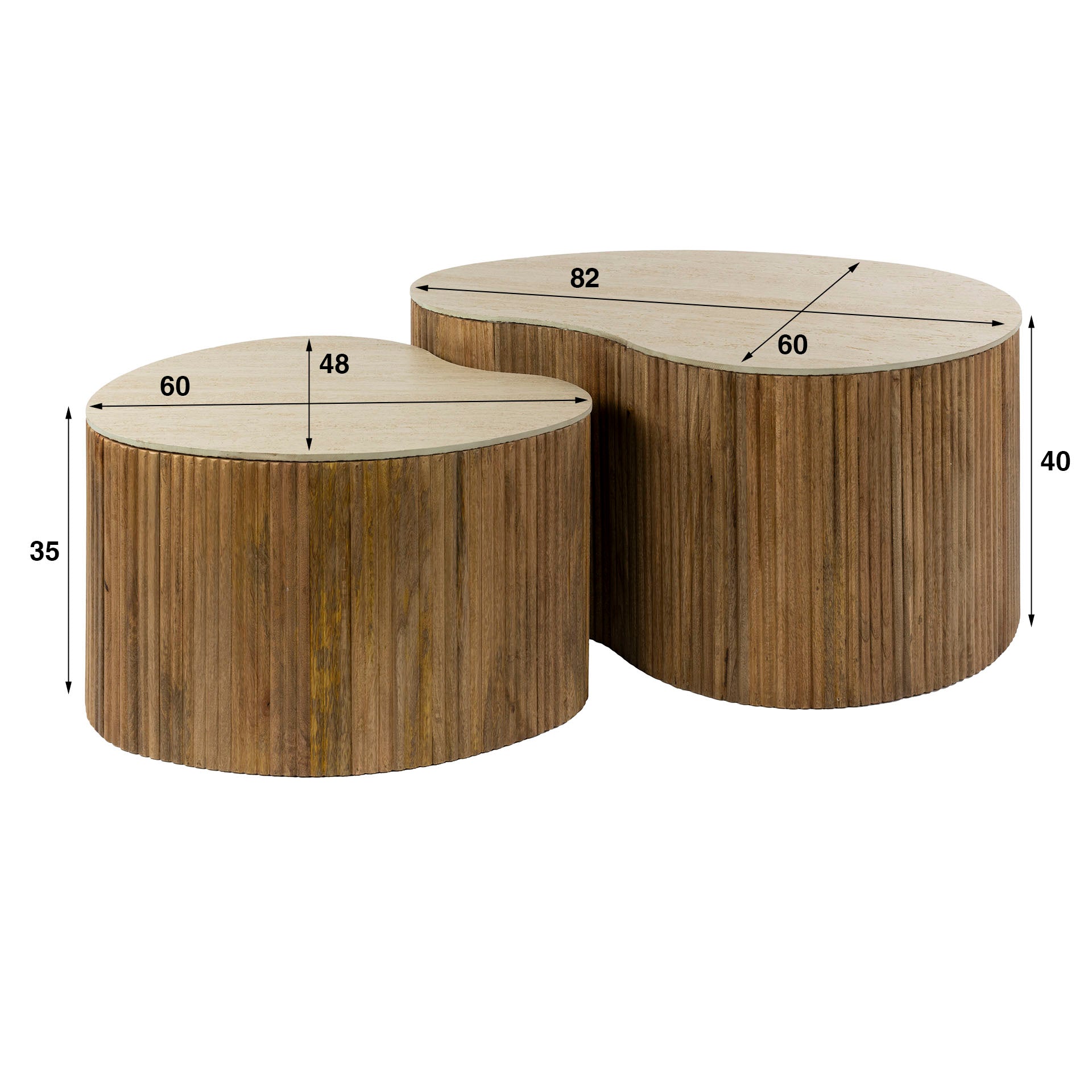 Couchtisch – nierenförmig – 82×60×40 cm – Massiv Mango sand | Modell N0132