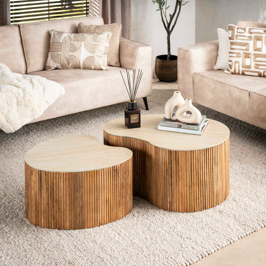 Couchtisch – nierenförmig – 82×60×40 cm – Massiv Mango sand | Modell N0132