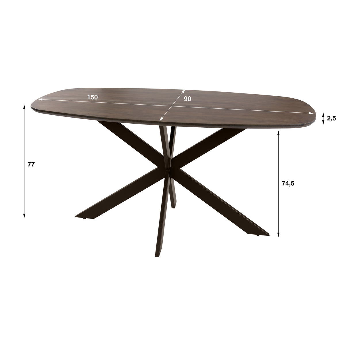 Esstisch – dänisch oval oval – 150×90×77 cm – Massiv Akazie | Modell N0135