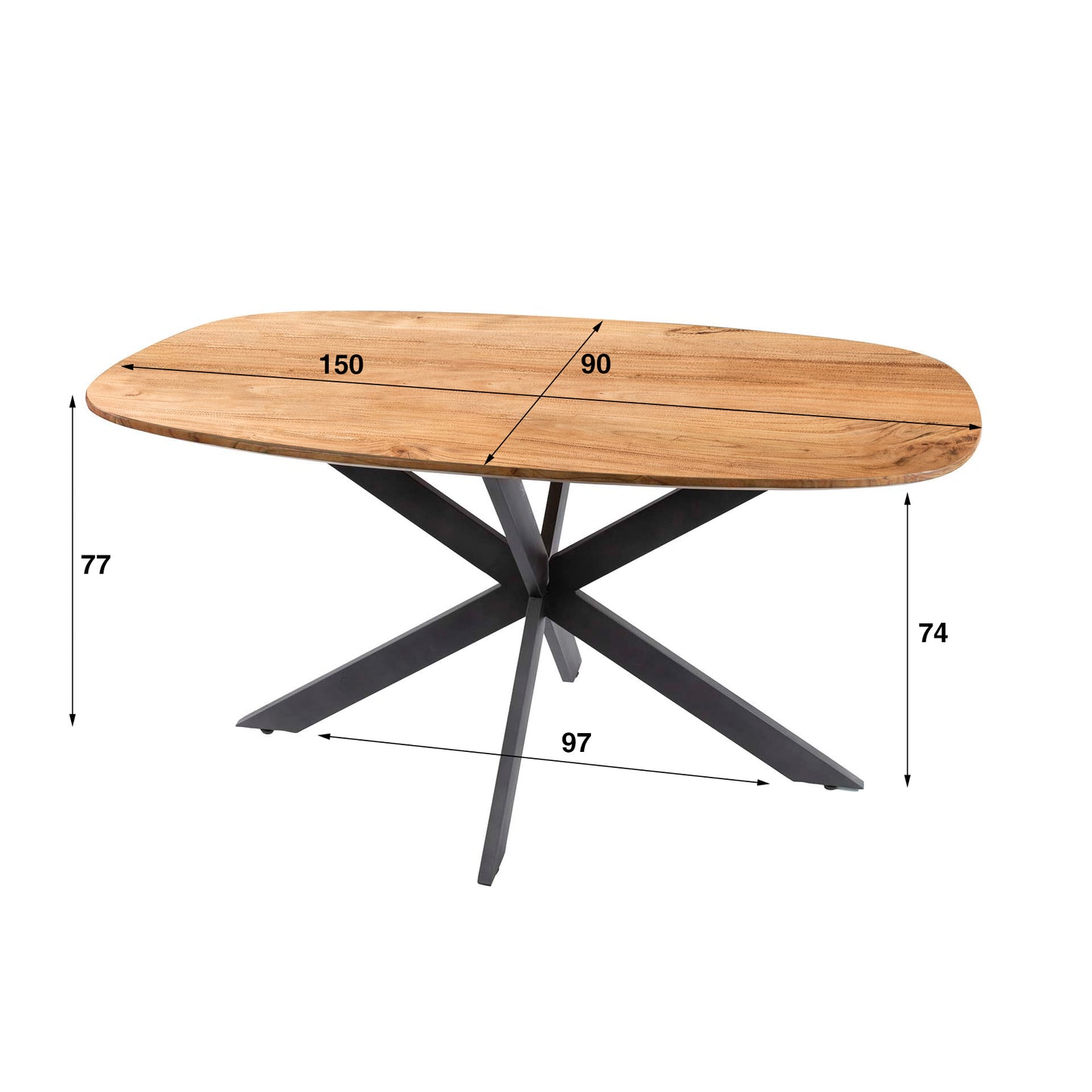 Esstisch – dänisch oval oval – 150×90×77 cm – Massiv Akazie | Modell N0135