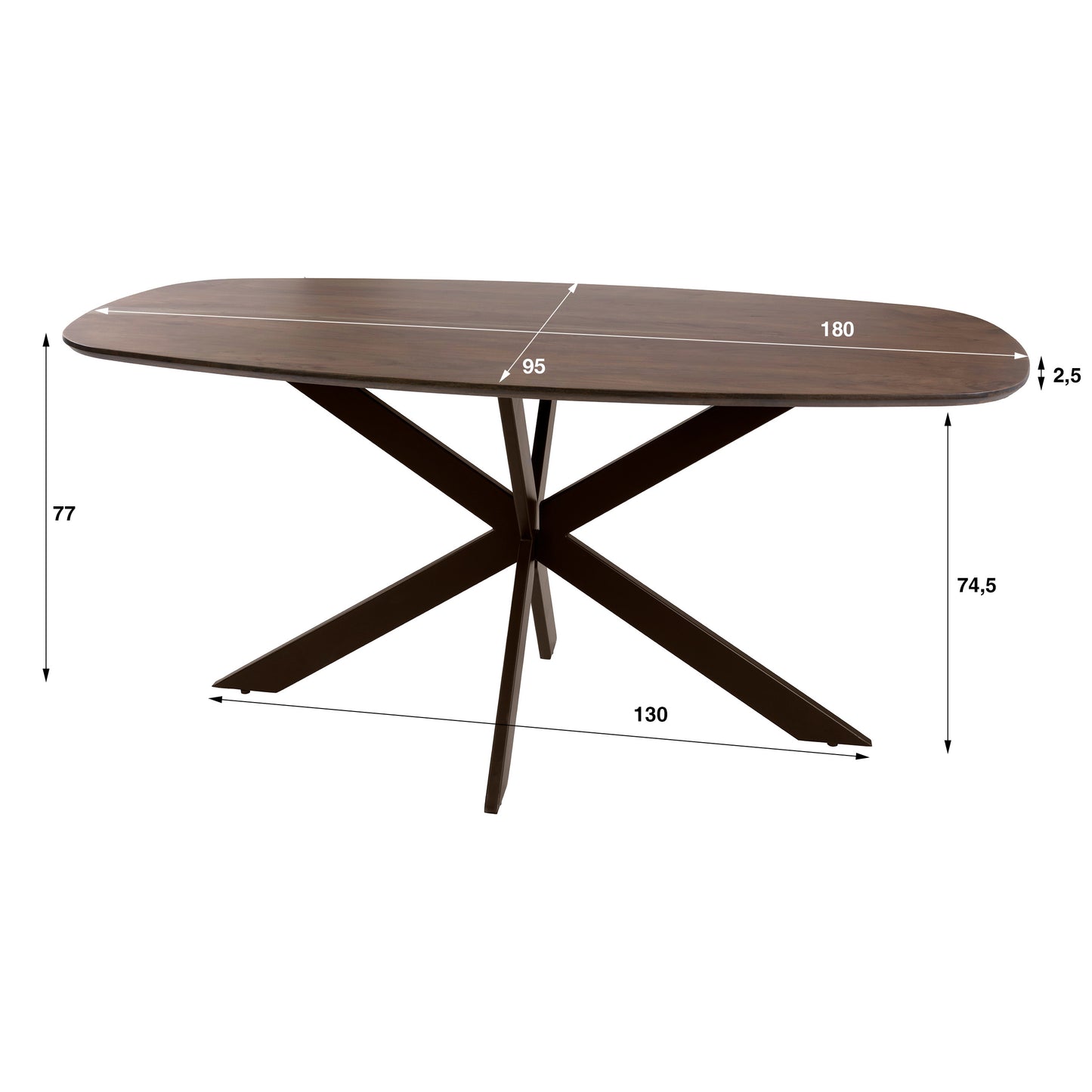 Esstisch – dänisch oval oval – 180×95×77 cm – Massiv Akazie | Modell N0136