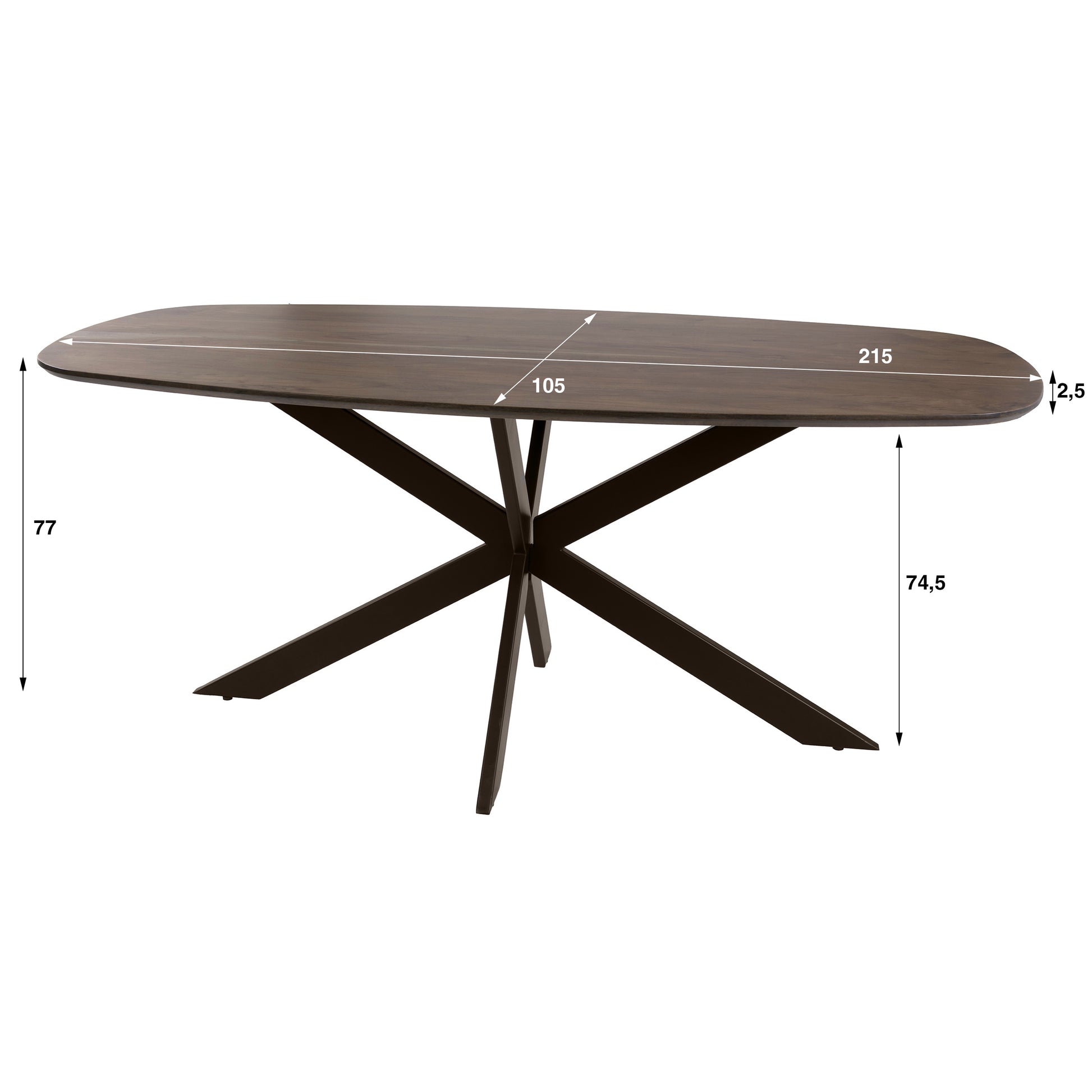 Esstisch – dänisch oval oval – 215×105×77 cm – Massiv Akazie | Modell N0137