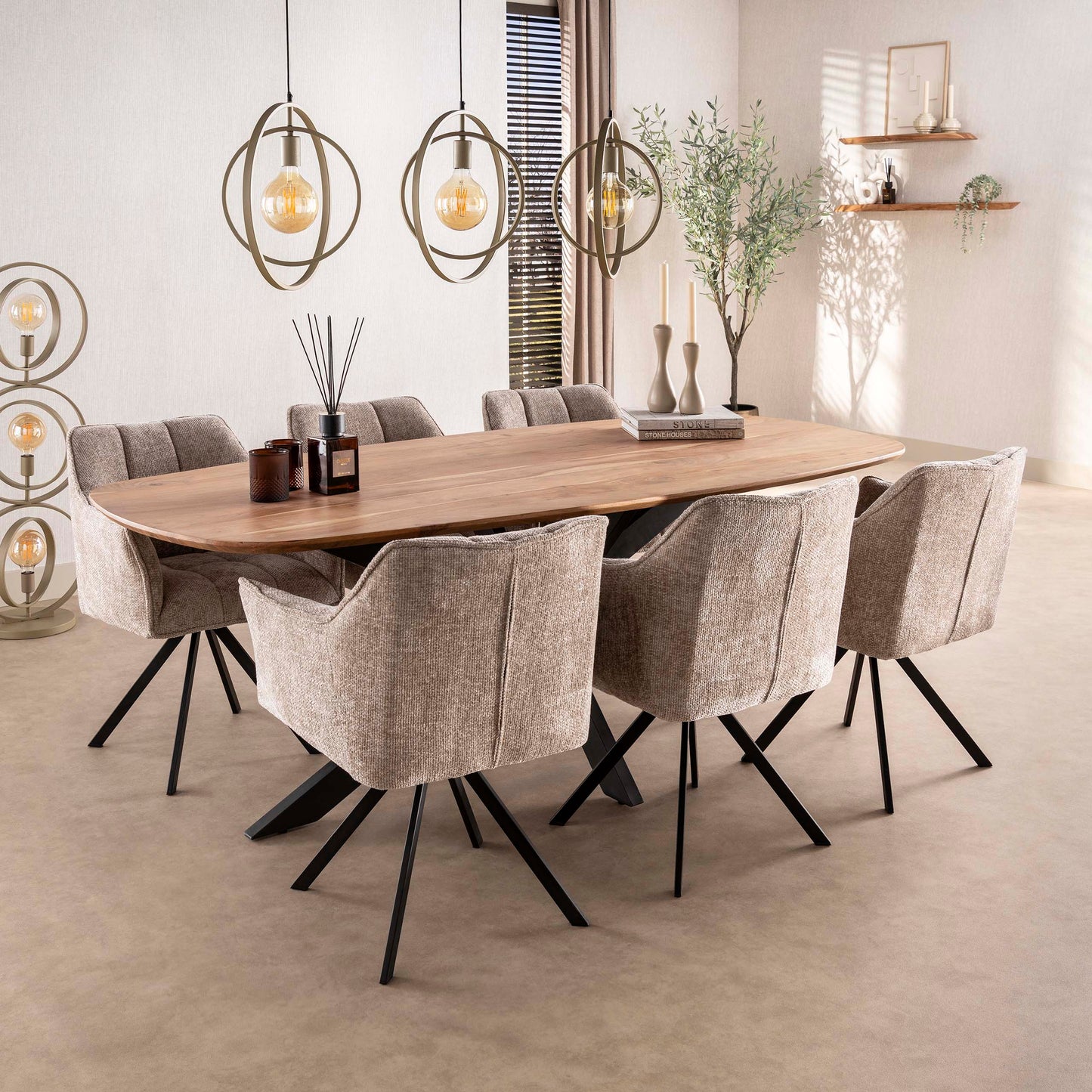 Esstisch – dänisch oval oval – 215×105×77 cm – Massiv Akazie | Modell N0137