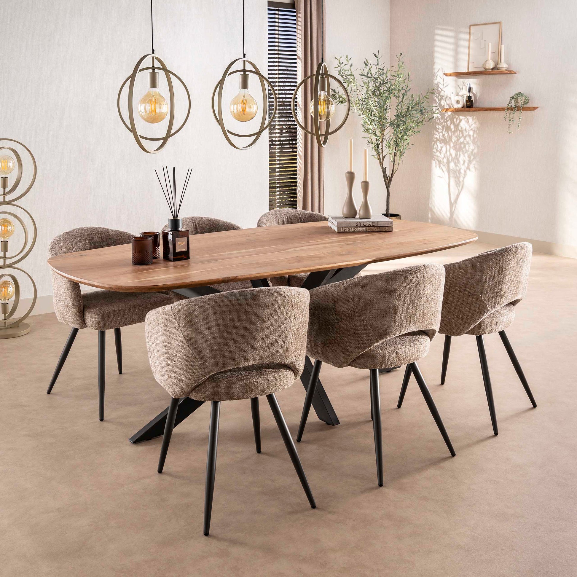 Esstisch – dänisch oval oval – 215×105×77 cm – Massiv Akazie | Modell N0137