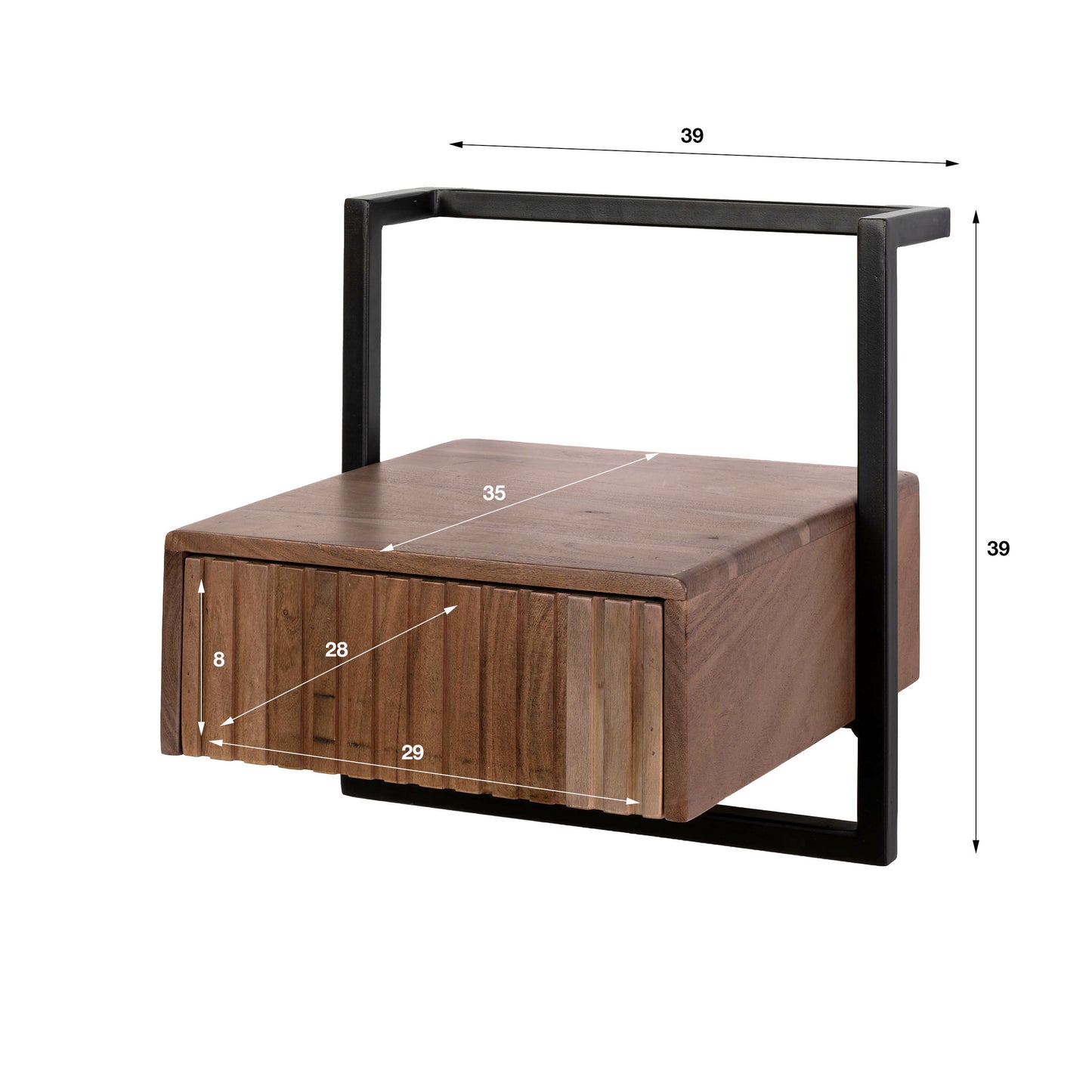 Nachttisch – 39×35×39 cm – Massiv Akazie braun | Modell N0139