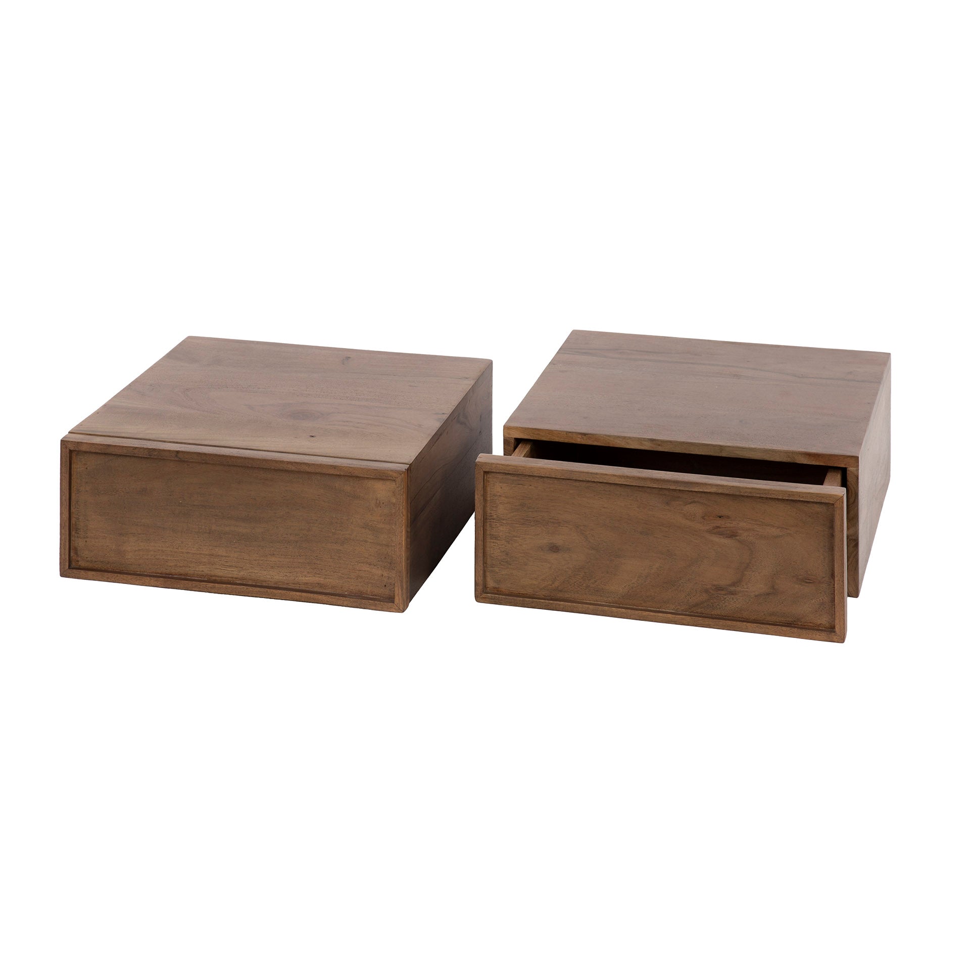 Nachttisch – 2-er pack – 35×35×14 cm – Massiv Akazie braun | Modell N0140