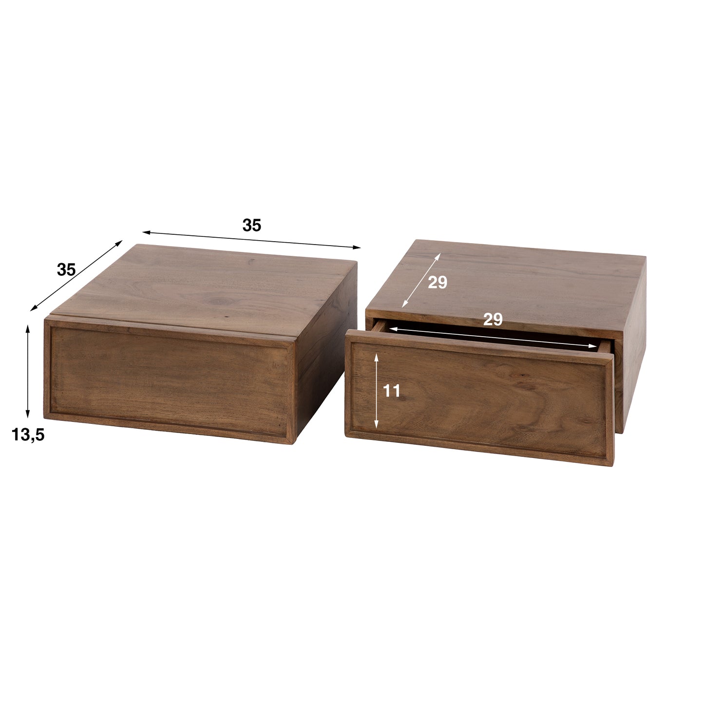 Nachttisch – 2-er pack – 35×35×14 cm – Massiv Akazie braun | Modell N0140