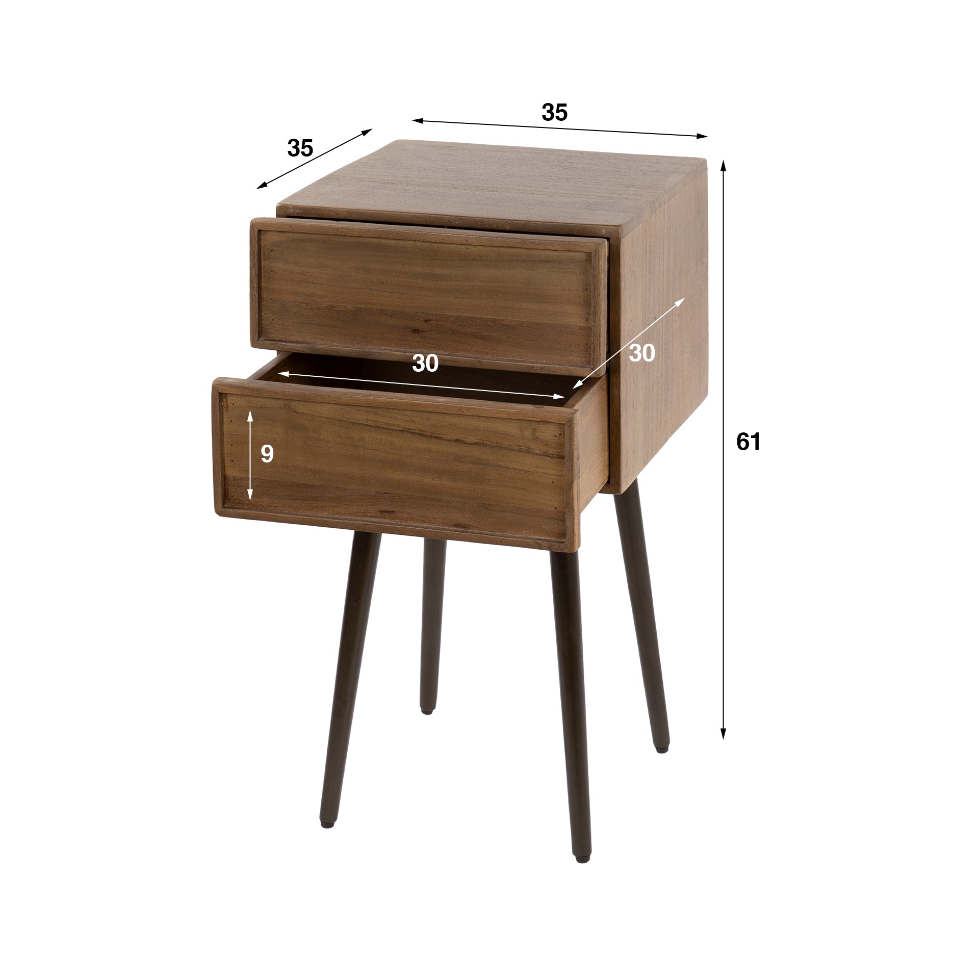 Nachttisch – 35×35×61 cm – Massiv Akazie braun | Modell N0141