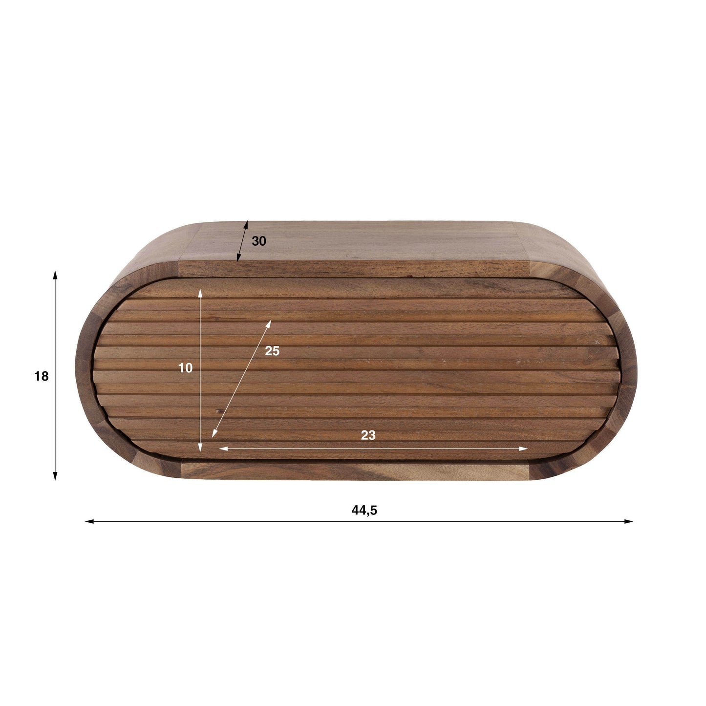 Nachttisch – oval – 45×30×18 cm – Massiv Akazie braun | Modell N0142