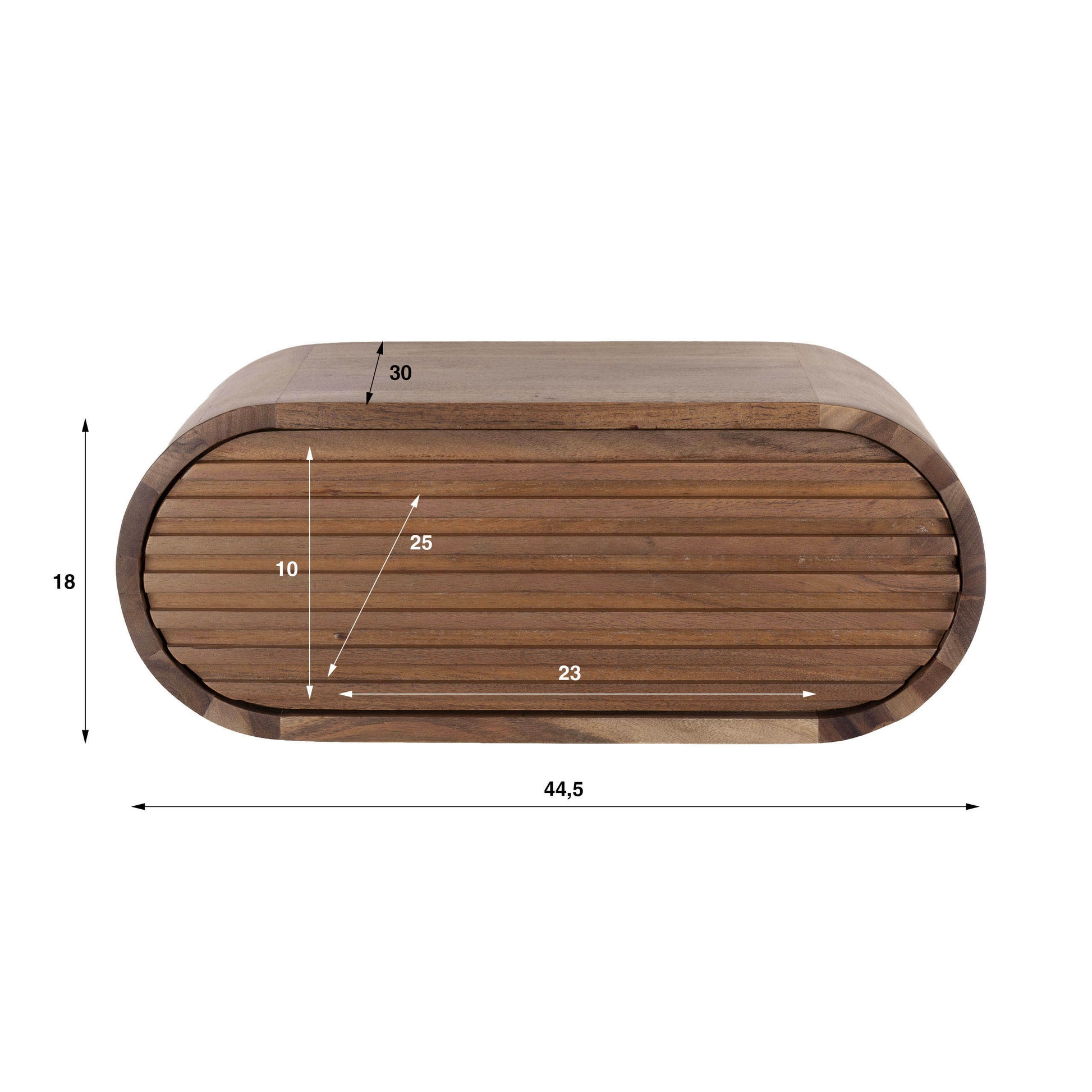 Nachttisch – oval – 45×30×18 cm – Massiv Akazie braun | Modell N0142