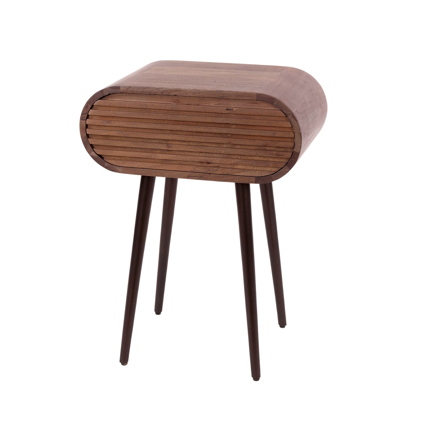 Nachttisch – oval – 45×30×60 cm – Massiv Akazie braun | Modell N0143
